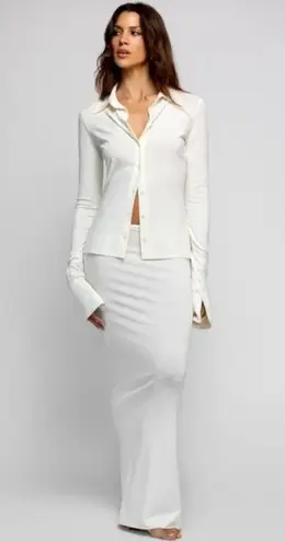 Eterne Emma Maxi Skirt in Cream XLarge New Womens Ribbed Cotton Size XL