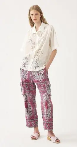 Antik Batik Quilted Cotton Voile Paisley Tajar Ankle Cargo Pants Trousers S 38