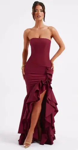 Babyboo Angelina Strapless Ruffle Maxi Dress NWT Burgundy Formal Gown Sz Small