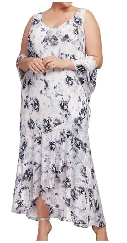 Alex Evenings Alex Evenings Midi Maxi Asymmetrical Dress Wedding Party Floral Shawl 24W 3X - Image 1