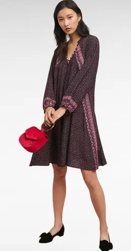 Anthropologie NAT Natalie Martin Duchess Geometric Peasant Dress Size Small Black