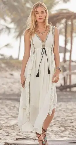 Talisman NWT Bohemian Ruffle Embroidered 100% Cotton Dress Size L Size L