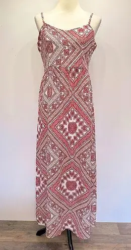 Skies Are Blue Coral Pink & Ivory Boho Spaghetti Strap Maxi Dress from ModCloth