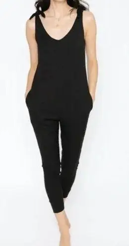 SMASH + TESS Knot Your Average Romper w Tie Up Straps, Black Ribbed, Size L Size L