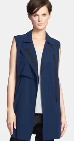 Vince  Laser Cut Trench Vest Zip Front, Navy, Size XS