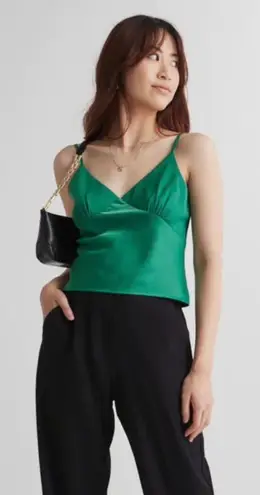 French Kiss Y2K Women’s Satin Babydoll Cami Blouse in Green Size L