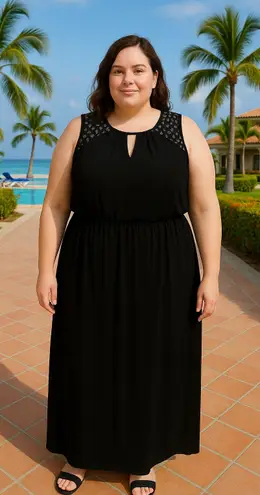 Established 1962 Embroidery Black Maxi Keyhole Dress Sz 16 Summer Casual Beach