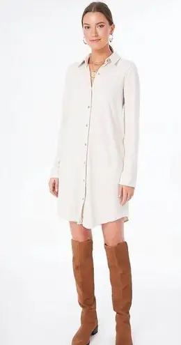 Faherty Legend Button Up Off White Long Sleeve Cozy Above Knee Dress