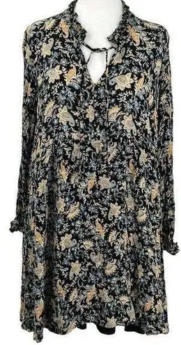 Hem & Thread Black Paisley Boho Long Sleeve Dress Size L