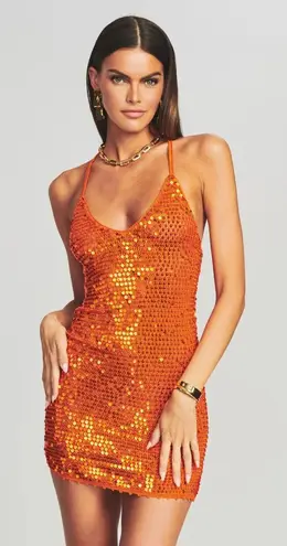 retrofete Elliana Sequin Crochet Mini Dress Orange Womens Size XS/S