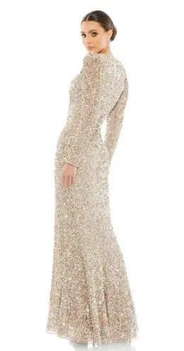Mac Duggal 5510 Gold Puff Shoulder Sequined Surplice Gown 2 NEW