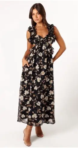 Petal and Pup Lucah Dress Size Large Frill Floral Maxi Wedding Formal Cocktail Blk