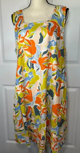 C&C California NWT Linen Floral Sleeveless Dress XL Boho Print Knee Length