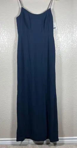 After Six Dessy Gown Size 10 Crepe V-Back Navy Blue Dress Bridesmaid Wedding