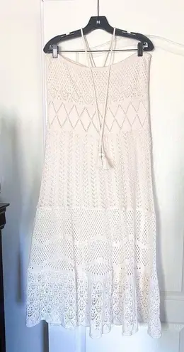 Farm Rio Dress Anthropologie Crochet Maxi Strapless Beach White XL NWT