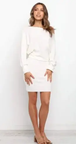 Petal and Pup  White Olea Sweater Knit Ribbed Long Sleeve Mini Dress 4