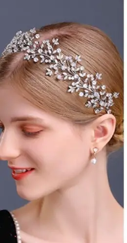 NWOT CZ Bridal Headband Comb Tiara Silver Wedding Hair Accessory Prom Pageant Silver