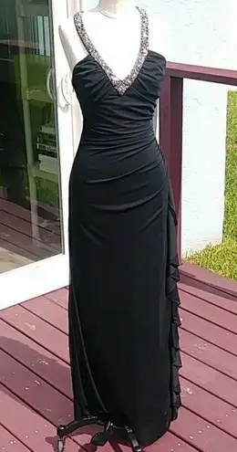 Betsy and Adam New Vintage Betsy & David Glitter Halter Mesh Formal Gown Black Sheath Long Y2K