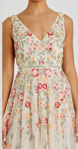 Mac Duggal NWT 5527 V-Neck Sleeveless Midi Floral Beaded A-line Dress Size 10