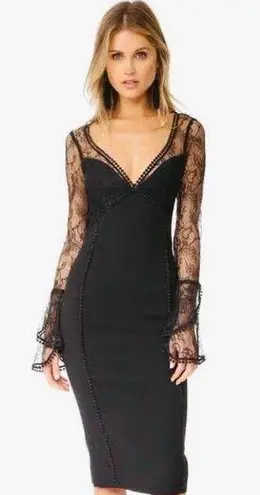 ALC Frank A. L. C Black Lace Long Sleeve Pencil Dress with bell sleeves