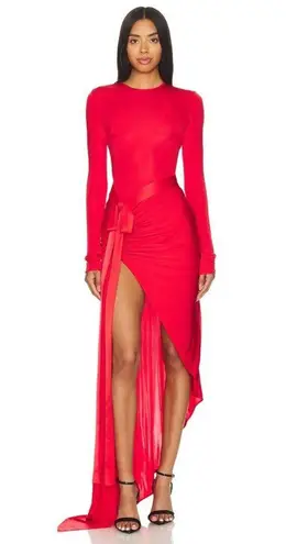 David Koma Satin Bow Detail Asymmetric Long Dress in Red 6 UK 10 New Womens Gown
