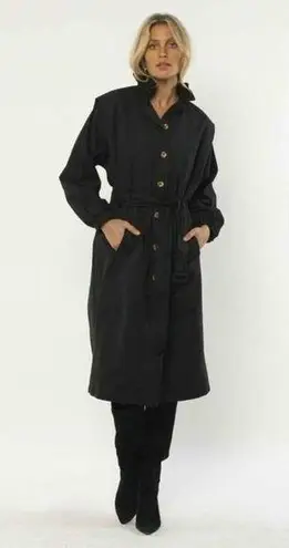 Amuse Society  Black Ginger Woven Trench Coat Jacket Size X Small Ruffle Neckline