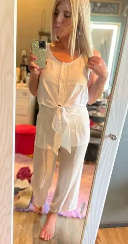 I.N. San Francisco Wide Leg Pants Small White Bow Cropped Flowy Casual BOHO linen