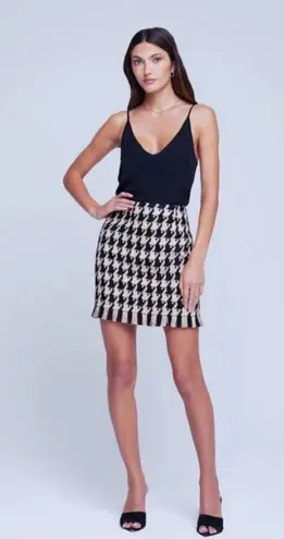 L'Agence 💕 Inez Tweed Blazer + Livia Tweed Skirt Light Camel Black Houndstooth 6