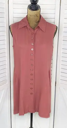 Simply Noelle Sleeveless Button Front Split Seam Tunic Shirt Mauve Pink Small