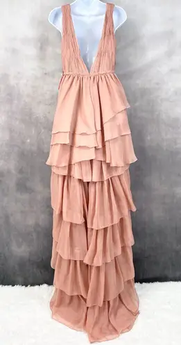 Mac Duggal Ienna For Tiered Gown Womens 4 Ruffled High Low Bodysuit Fairy Rose