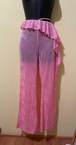 Pink see through cover up flare pants NWT