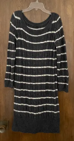 ICB Alpaca Wool Blend Gray Striped Cable Knit Knee Length Sweater Dress, size S