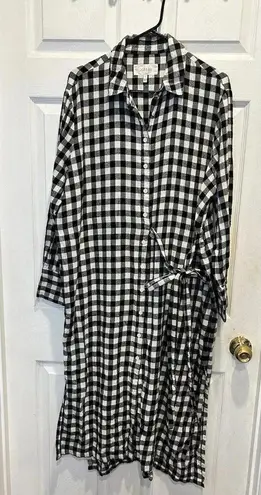 The Great Women’s Long Sleeve Collared Flannel Midi Shirt Dress Gingham Sz 3 L Black Size L