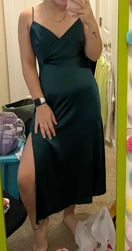 Green Satin Midi Dress