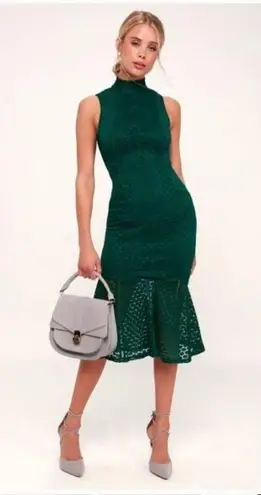 Ali & Jay All The Way Up Lace Midi Dress Forest Green Bodycon Trumpet Hem