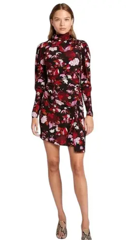 ALC Frank A.L.C. Silk Marcel Floral Draped Floral Stretch Mini Dress Black Pink Size 10