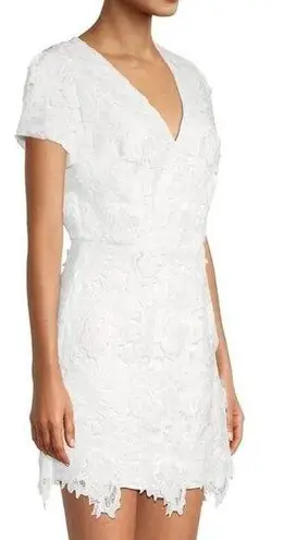 Milly NEW Atalie 3D Floral Lace Dress V-Neck Puff Sleeve in White Women's 0