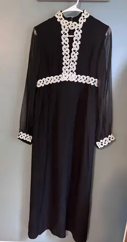 1960s Modette Vintage Mod Black Long Sleeve Sheath Dress