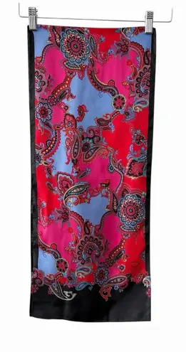 Oscar de la Renta VTG Silk Scarf Paisley Red Pink Blue Print 10x53 Oblong Wrap