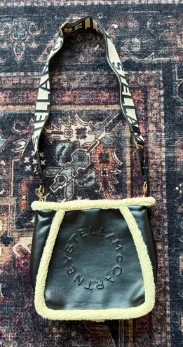 Stella McCartney Leather Black Cream Faux Fur Trim Shoulder Bag Open Purse
