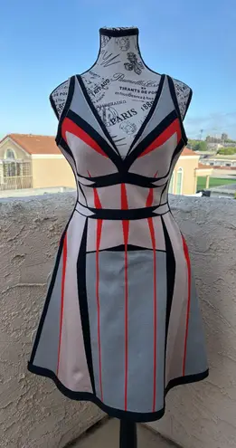 Herve Leger Cameron Engineered colorblock jacquard A-line dress size medium NWT