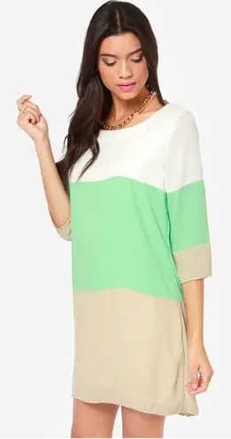 LULUS Citrus Grove Beige and Mint Shift Dress Size S Green