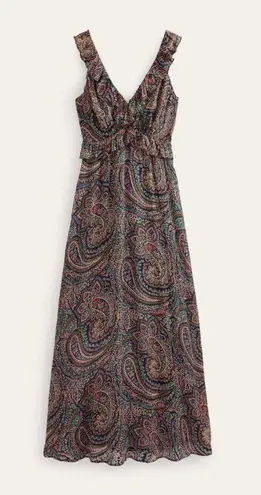 Boden USA Boden Tie-Back Navy Paisley Print Ruffled Maxi Dress Petite 6P NWT