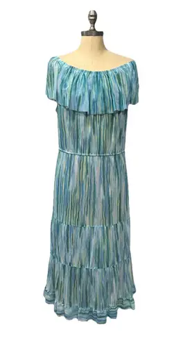 Isaac Mizrahi Live Always Isaac Printed Mesh Ruffle Dress Womens XL Art to Wear