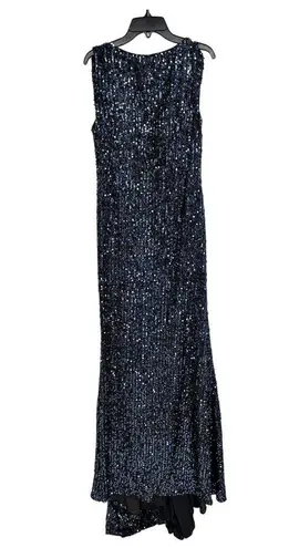 Mac Duggal 26331 Midnight Blue Cowl Back Boat Neck Sequined Evening Gown Size 4