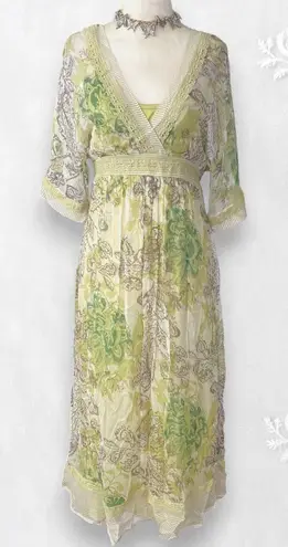 Jonathan Martin 100% Silk Green Polkadot Romantic Cottage Coquette Midi Dress M