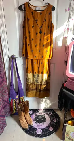 Womens Vintage always Caroline elephant and palm tree print summer long dress Orange Size 8