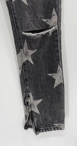 One Teaspoon  Camden Freebirds High Rise Gray Star Print Ripped Straight Jeans