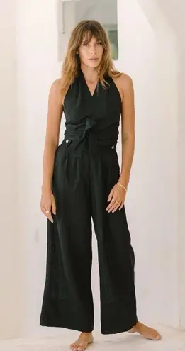 Free The Label • Monaco Pants black linen wide leg pleated ankle cropped Size M