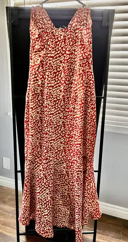 Pretty Little Thing Red Leopard Print Frill Hem Midi Dress